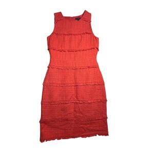J.Crew Red Tweed Fringe Tiered Sheath Dress Sleeveless Size 6 Cotton Lining